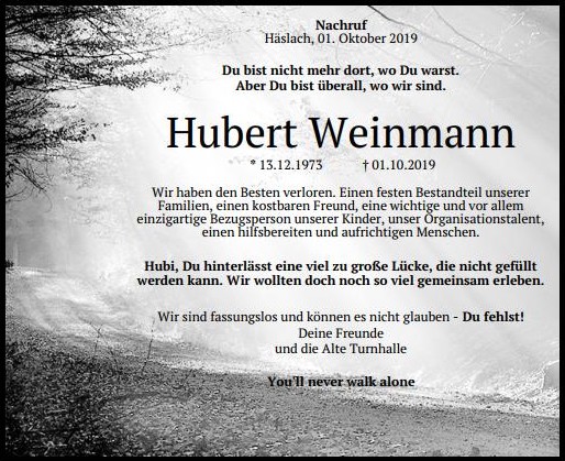 Nachruf Hubert Weinmann